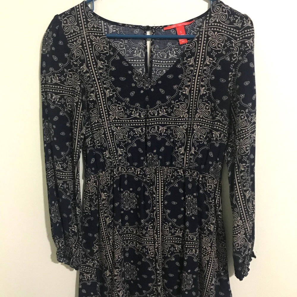 Navy and White Patterned Mini Dress